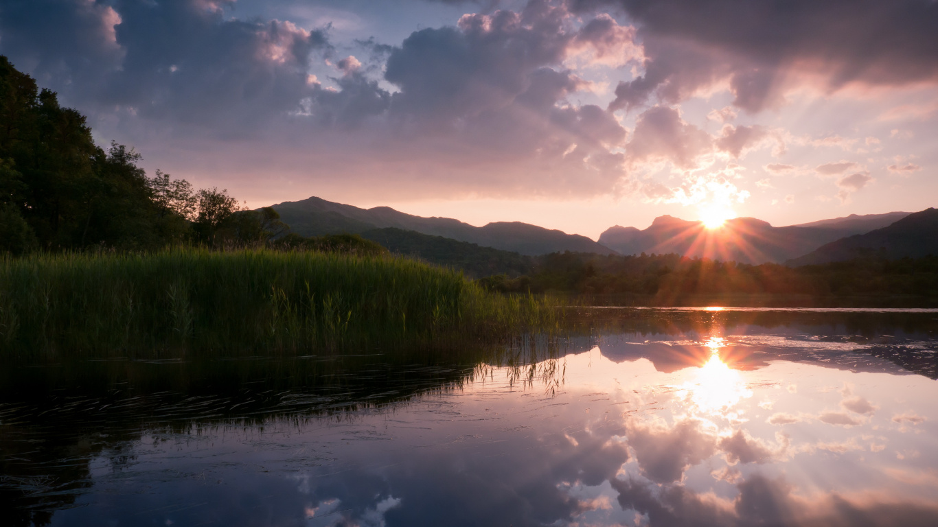 Обои отражение, природа, вода, озеро, пустыня в разрешении 1366x768