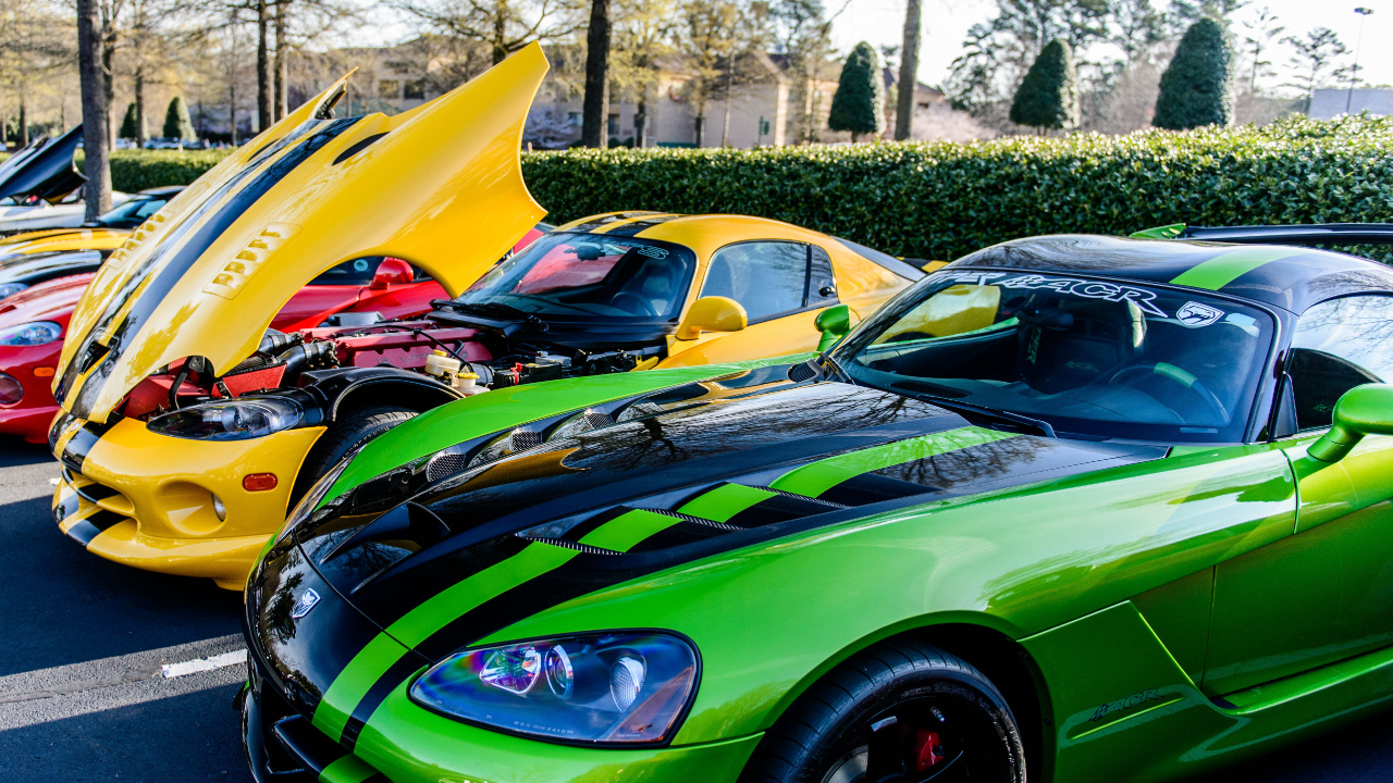 Обои спорткар, уловка Viper, авто, dodge, зеленый в разрешении 1280x720