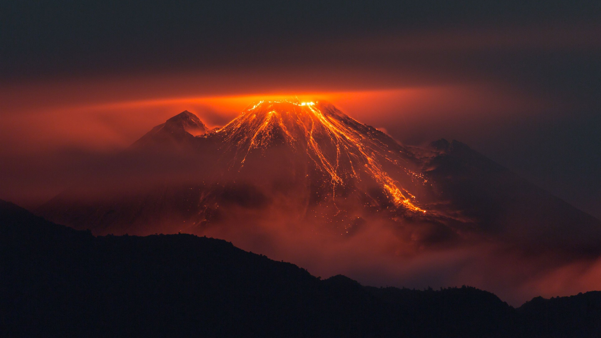 Обои вулкан, стратовулкан, гора, послесвечение, восход солнца в разрешении 1920x1080