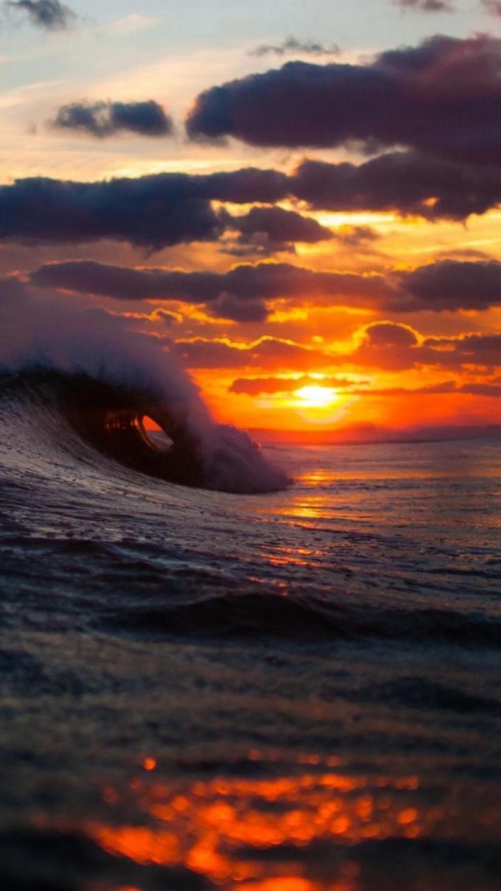 Обои море, океан, закат, волна, горизонт в разрешении 720x1280