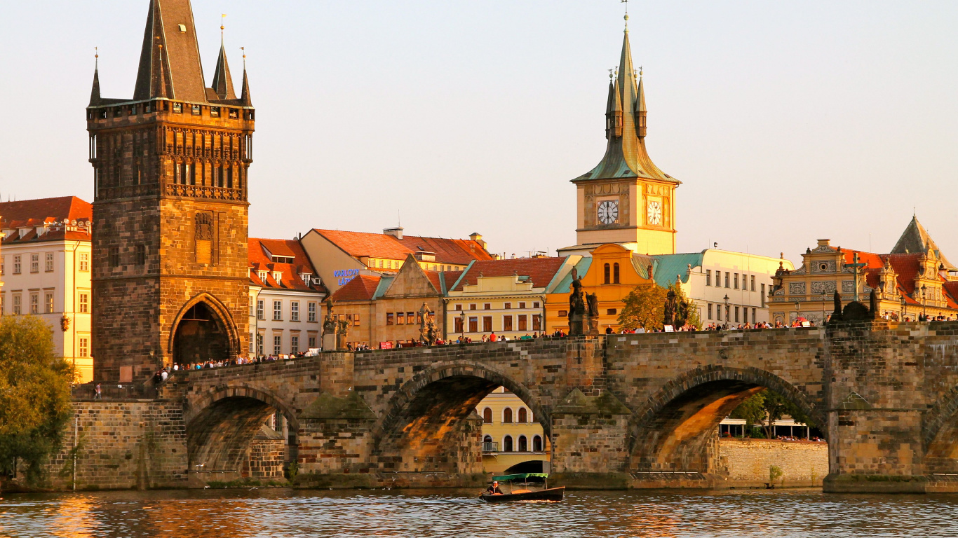 Обои Карлов мост, Собор Святого Вита, староместская площадь, достопримечательность, ориентир в разрешении 1366x768
