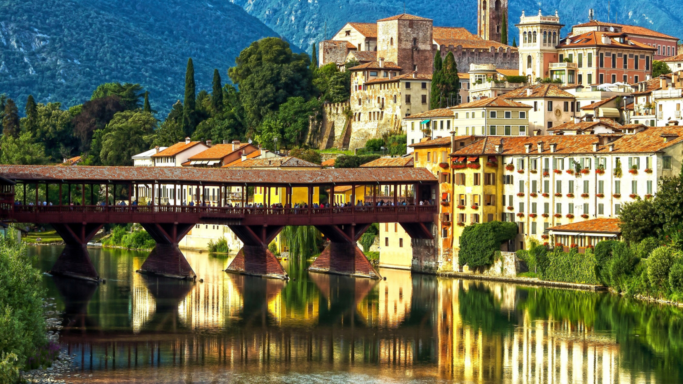 Обои мост альпини, Понте Веккьо Бассано, Венеция, мост, Альпини в разрешении 1366x768