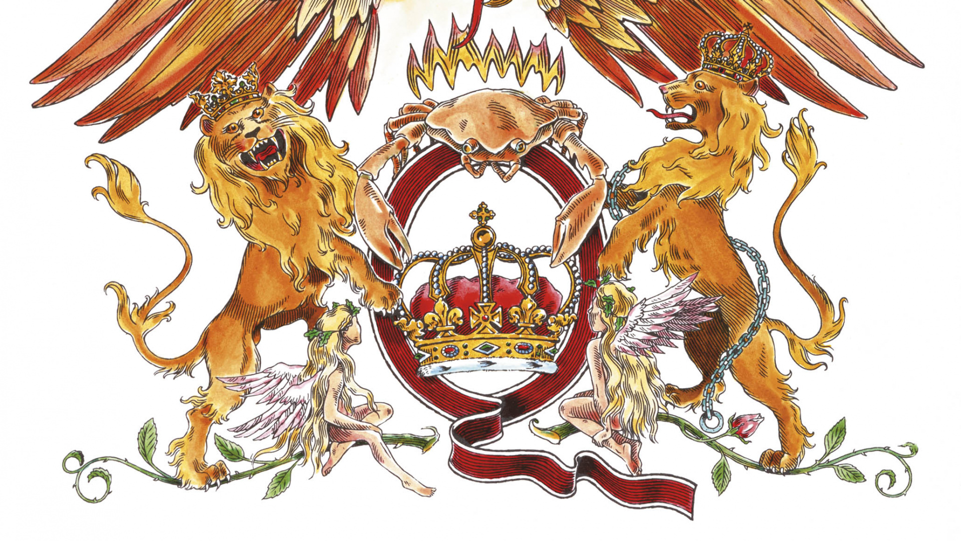 Обои Королева, музыкальный ансамбль, рок, иллюстрация, мифология в разрешении 1920x1080