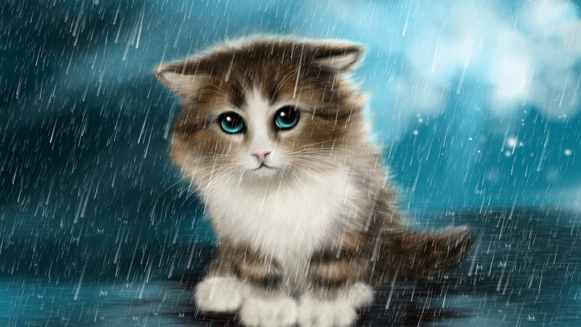 Обои милый кот арт, кот, котенок, живопись, привлекательность в разрешении 1920x1080