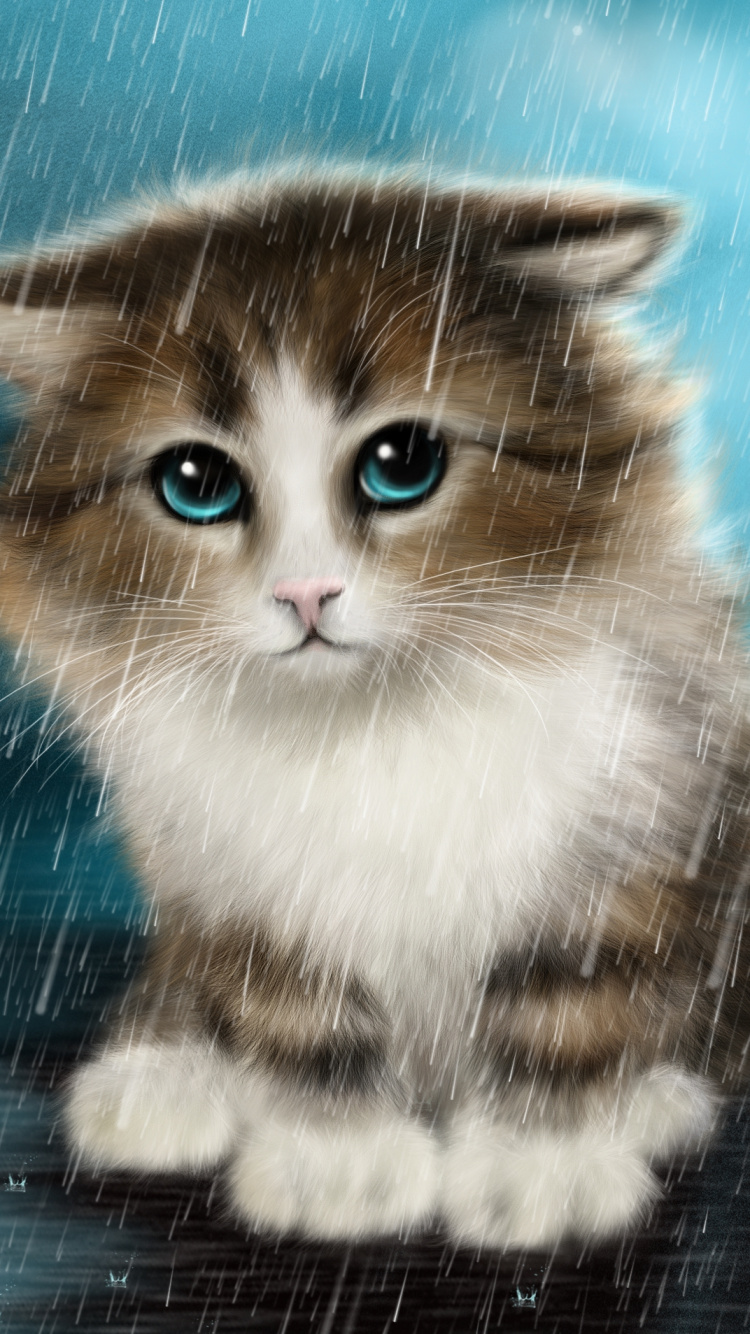 Обои милый кот арт, кот, котенок, живопись, привлекательность в разрешении 750x1334