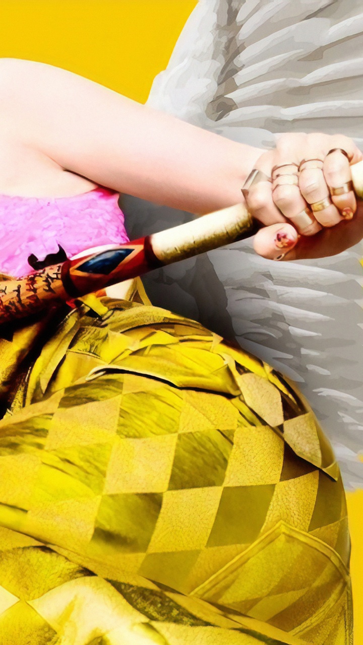 Обои харли квинн хищные птицы, Харли Квинн, Марго Робби, постер, желтый в разрешении 720x1280