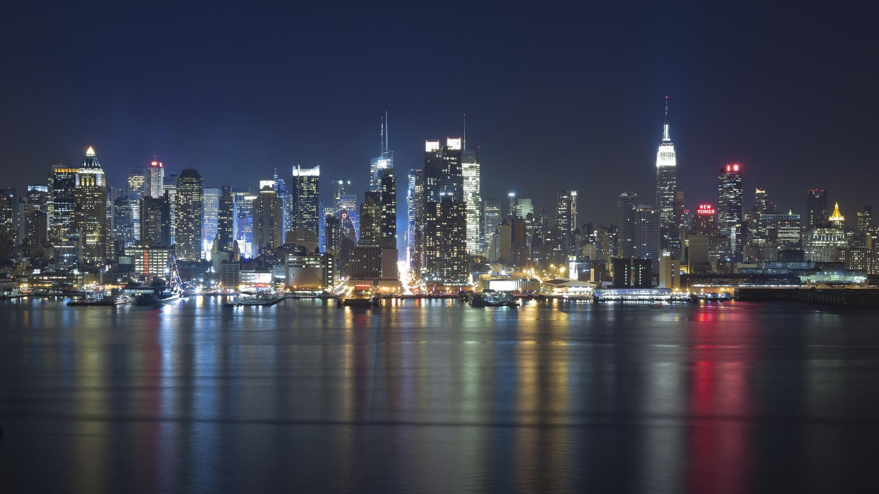 Обои город, городской пейзаж, линия горизонта, ночь, метрополия в разрешении 1280x720