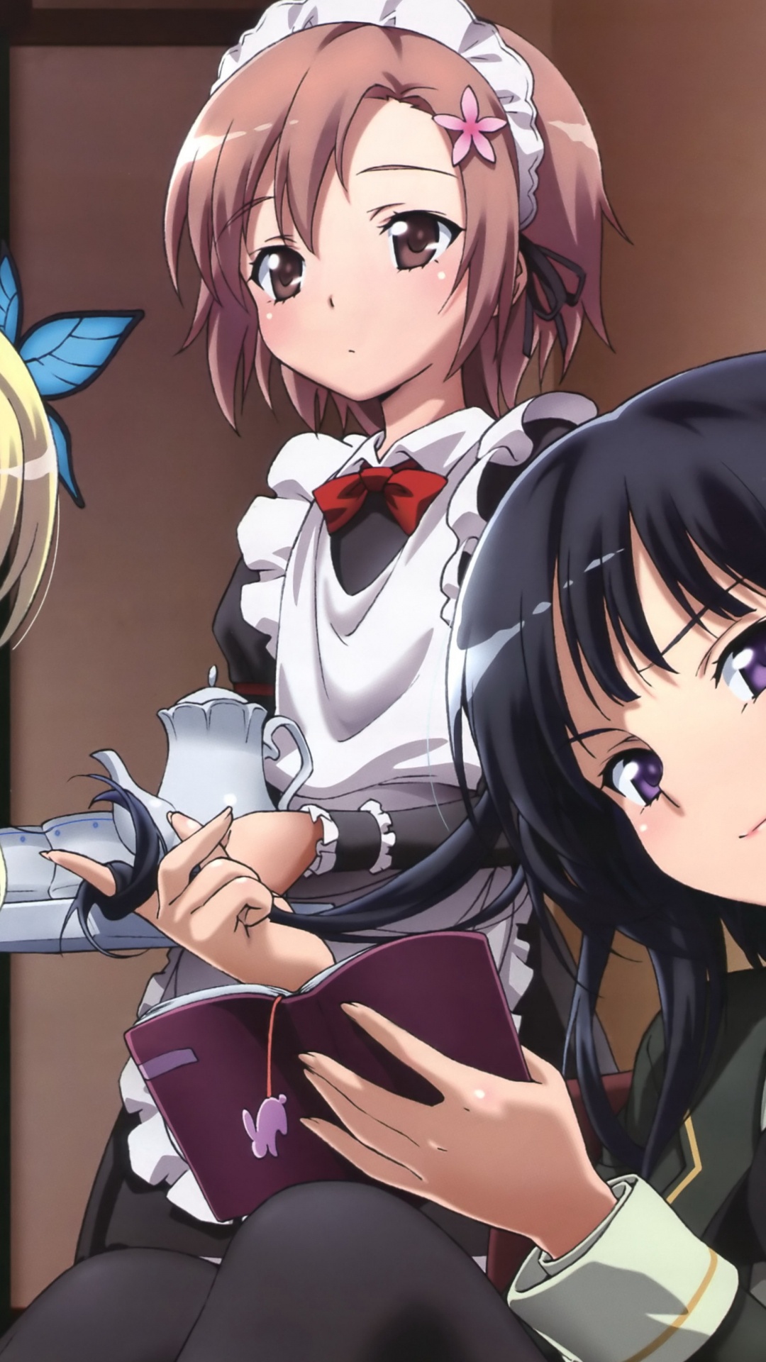 Обои аниме, рот, каштановые волосы, длинные волосы, Оригинальная видео анимация в разрешении 1080x1920