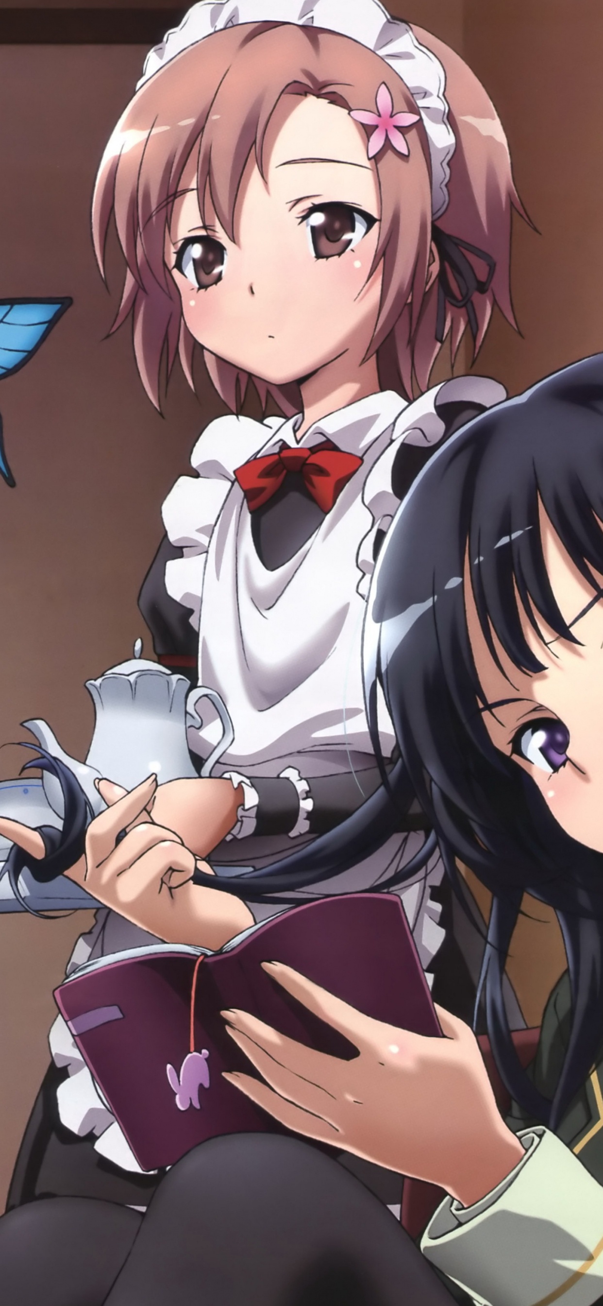 Обои аниме, рот, каштановые волосы, длинные волосы, Оригинальная видео анимация в разрешении 1242x2688