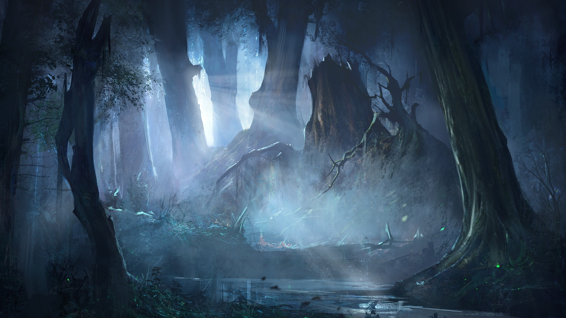 Обои арт, произведение искусства, темнота, лес, атмосфера в разрешении 1920x1080