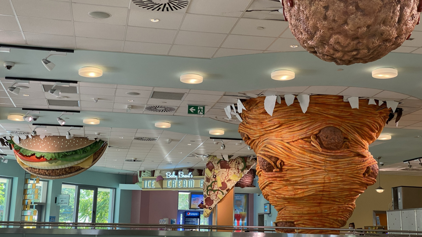 Обои потолок, достопримечательность, дизайн интерьера, потолочный светильник, осветительная арматура в разрешении 1366x768