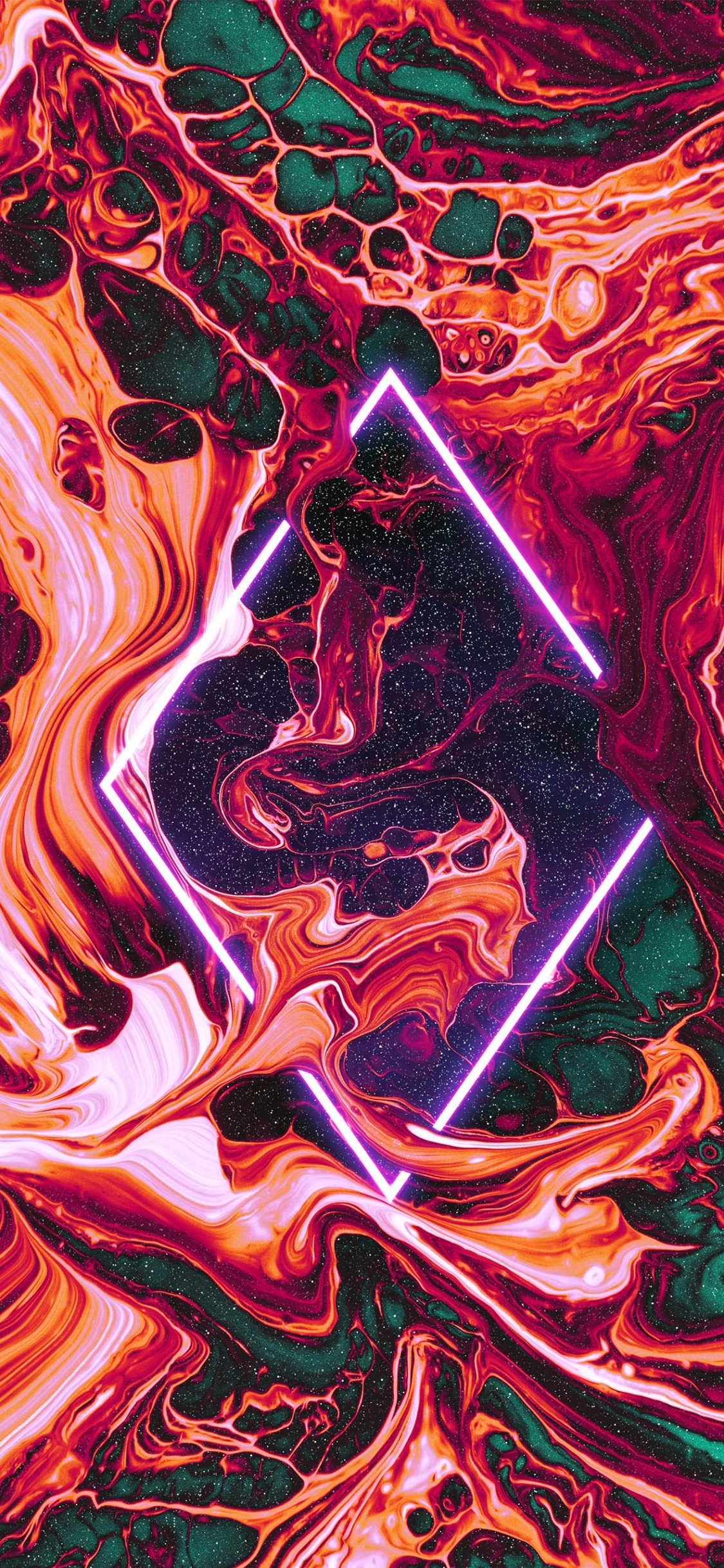 Обои пурпур, розовый, жидкий, арт, красный цвет в разрешении 1125x2436