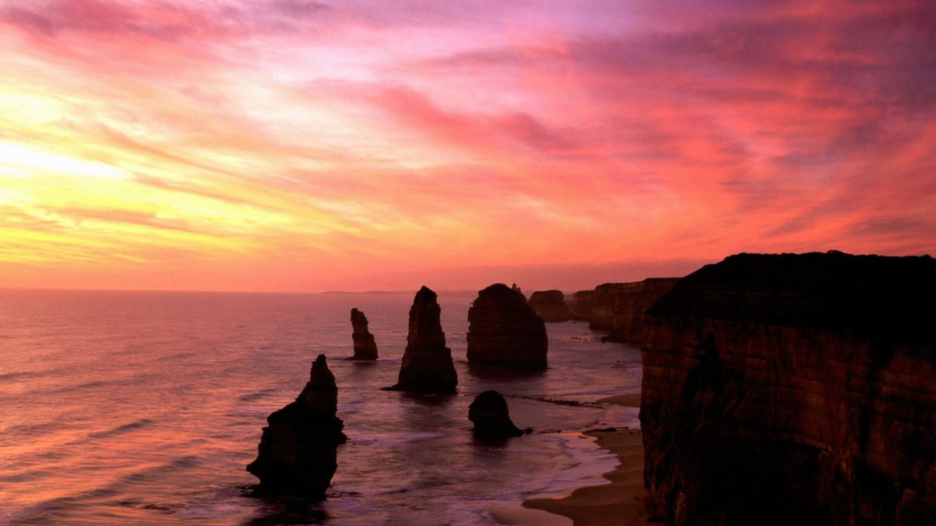 Обои горизонт, море, побережье, обрыв, закат в разрешении 1366x768