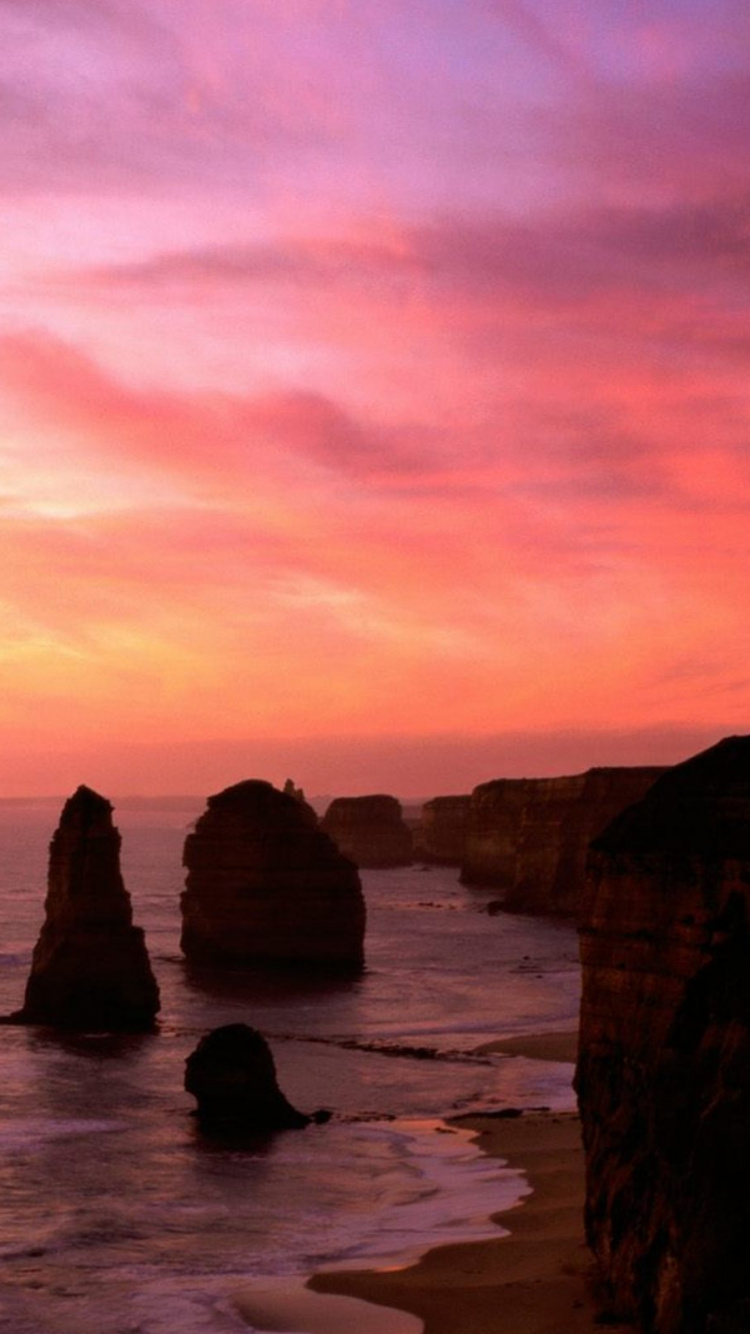 Обои горизонт, море, побережье, обрыв, закат в разрешении 750x1334