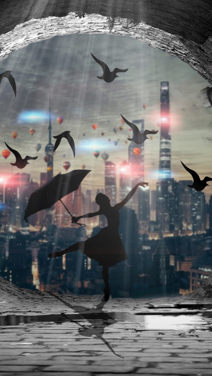 Обои танец, арт, балет, темнота, Цифровой композитинг в разрешении 720x1280