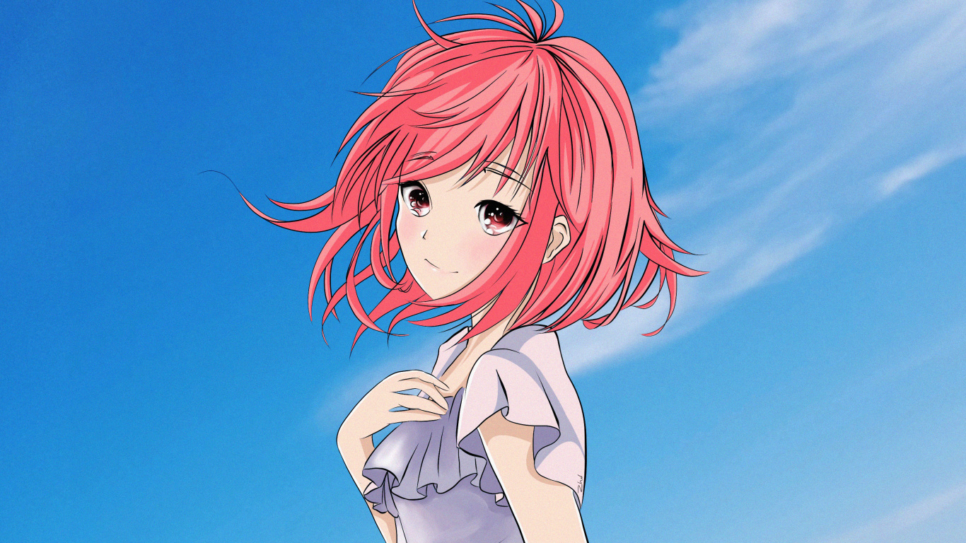 Обои волосы, рыжие волосы, небо, синий, анимация в разрешении 1366x768