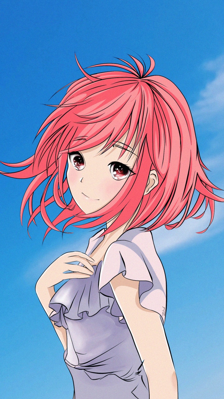 Обои волосы, рыжие волосы, небо, синий, анимация в разрешении 720x1280