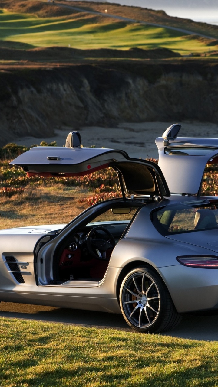 Обои авто, Крыло чайки двери, спорткар, автомобиль концепции, Мерседес АМГ в разрешении 720x1280