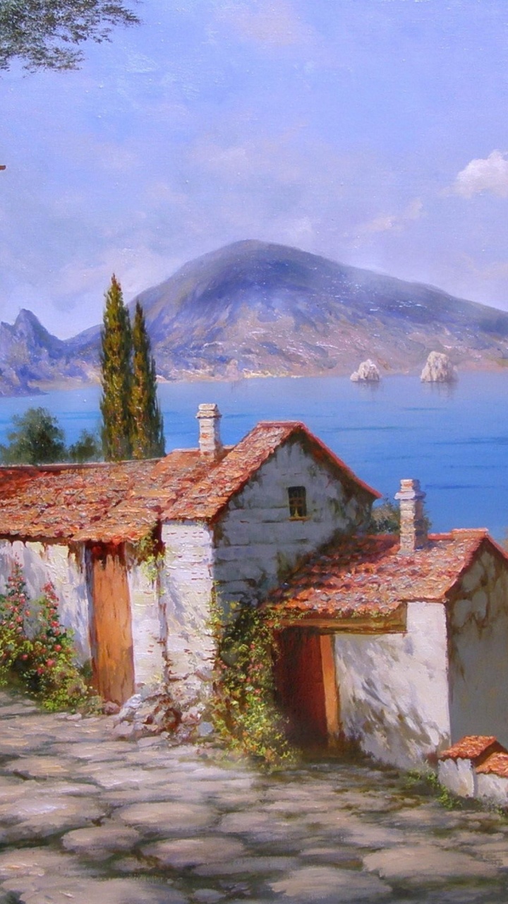 Обои живопись, природа, пейзажная живопись, природный ландшафт, акварельные краски в разрешении 720x1280