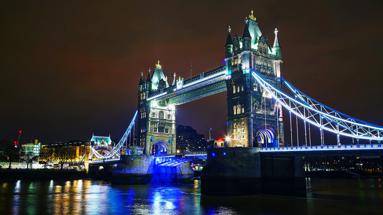 Обои тауэрский мост, лондонский мост, мост, ночь, ориентир в разрешении 1280x720