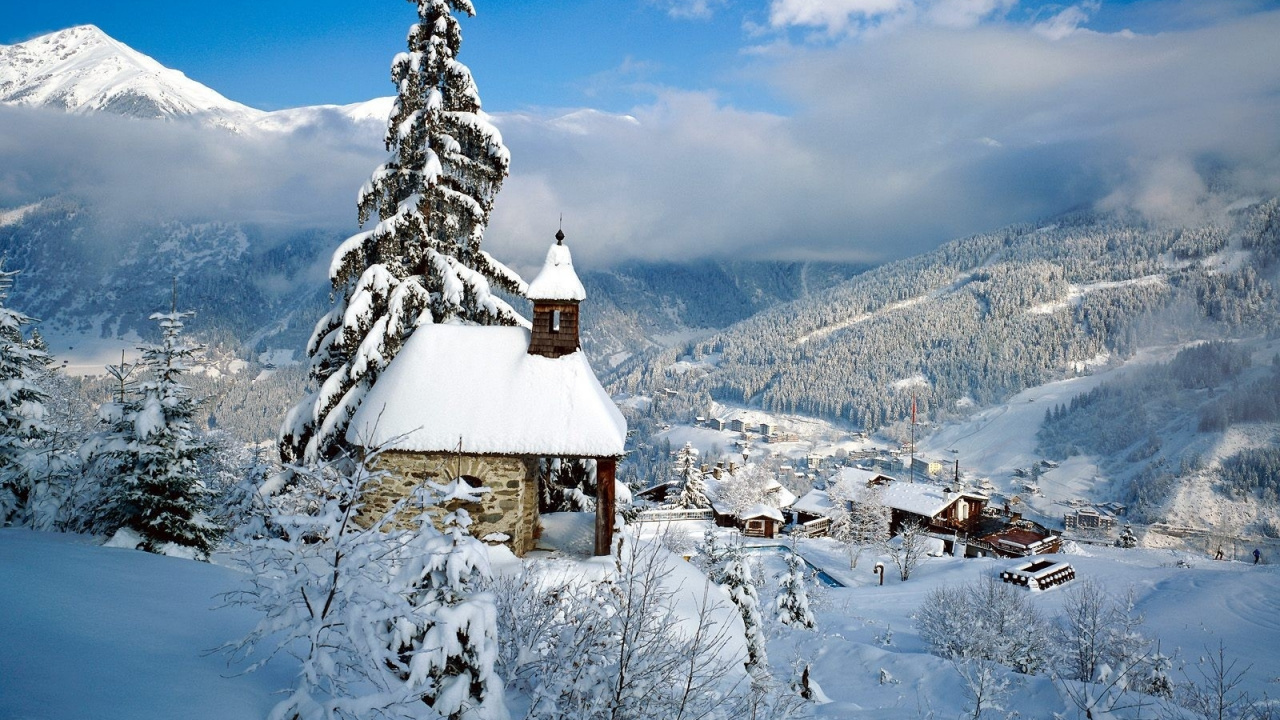 Обои Бад-Гаштайн, снег, зима, гора, горный рельеф в разрешении 1280x720