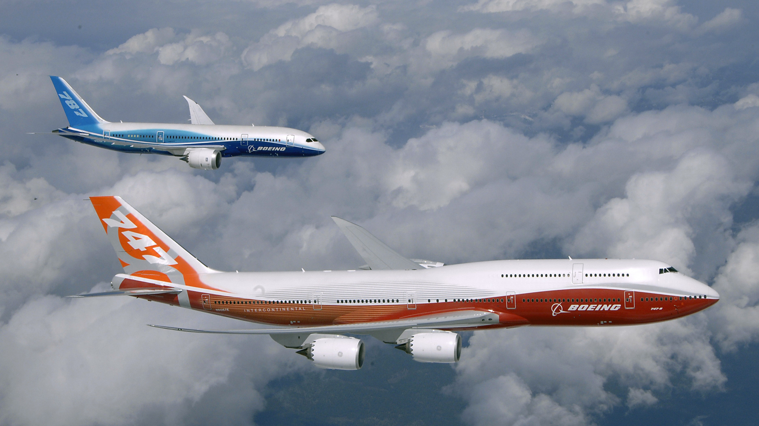 Обои полет, Боинг 747 8, самолет, широкофюзеляжный самолет, boeing 787 dreamliner в разрешении 2560x1440