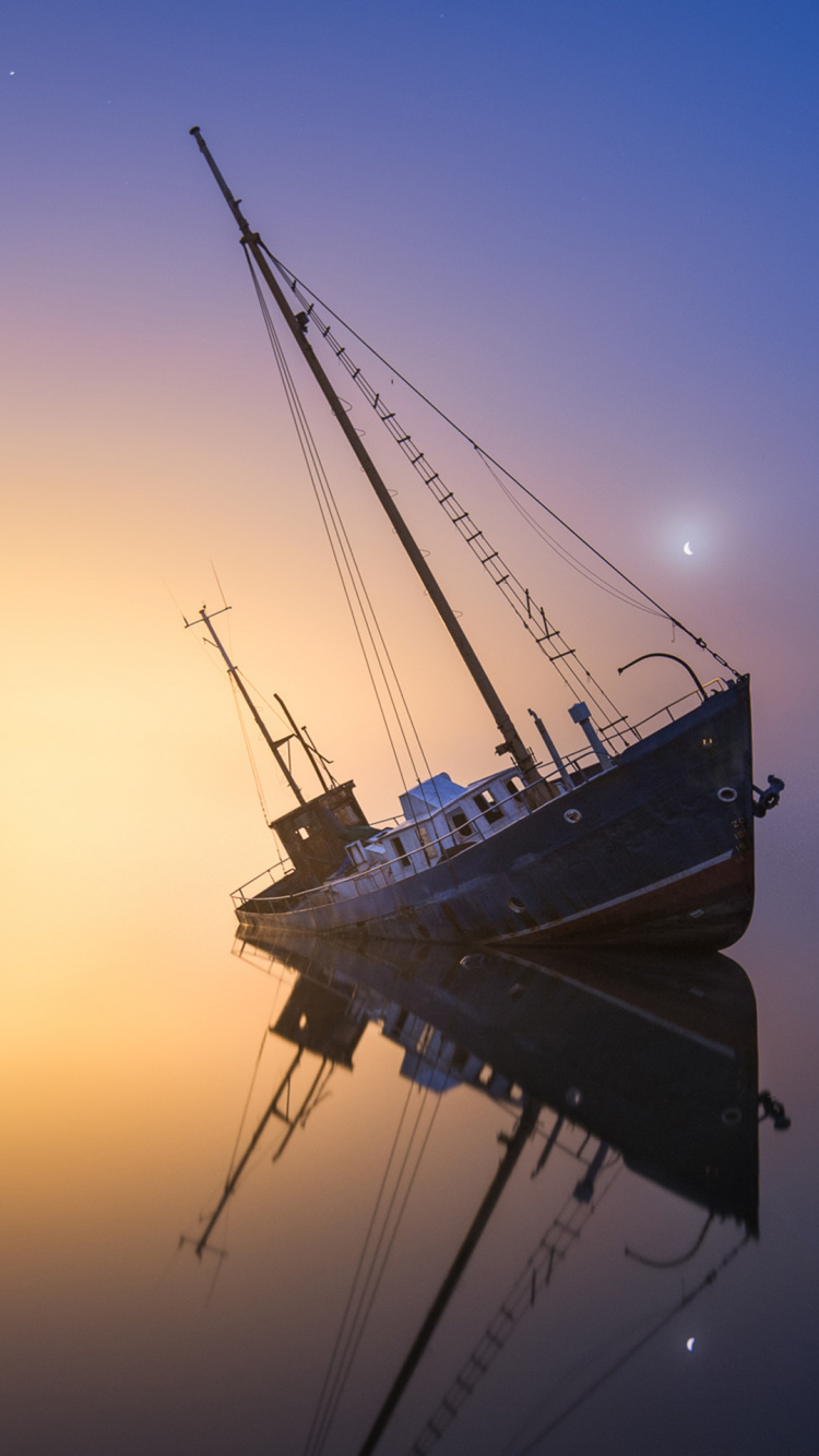 Обои небесная охота, Микко лагерштедт, доитфайн, арт, лодка в разрешении 750x1334