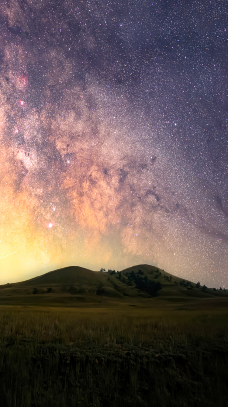 Обои Млечный Путь, облако, атмосфера, природный ландшафт, растение в разрешении 750x1334