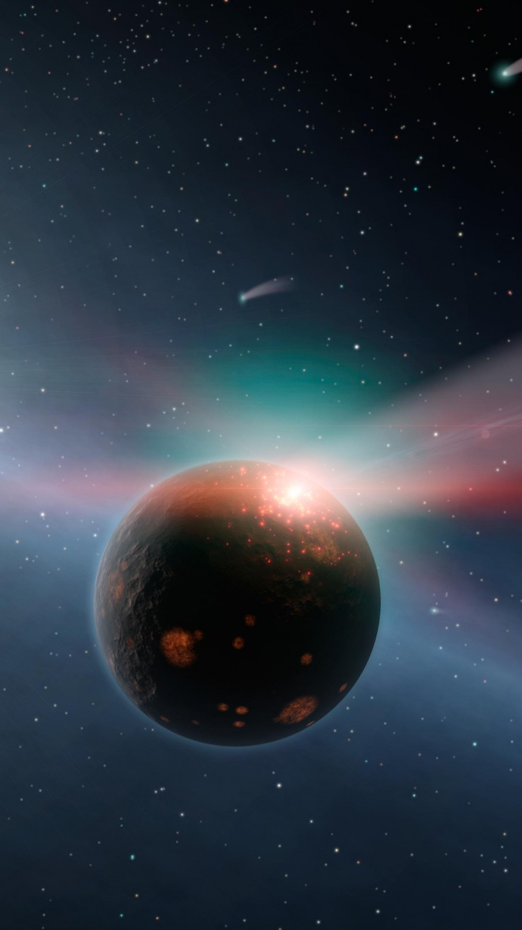 Обои земля, комета, планета, Солнечная система, космическое пространство в разрешении 750x1334