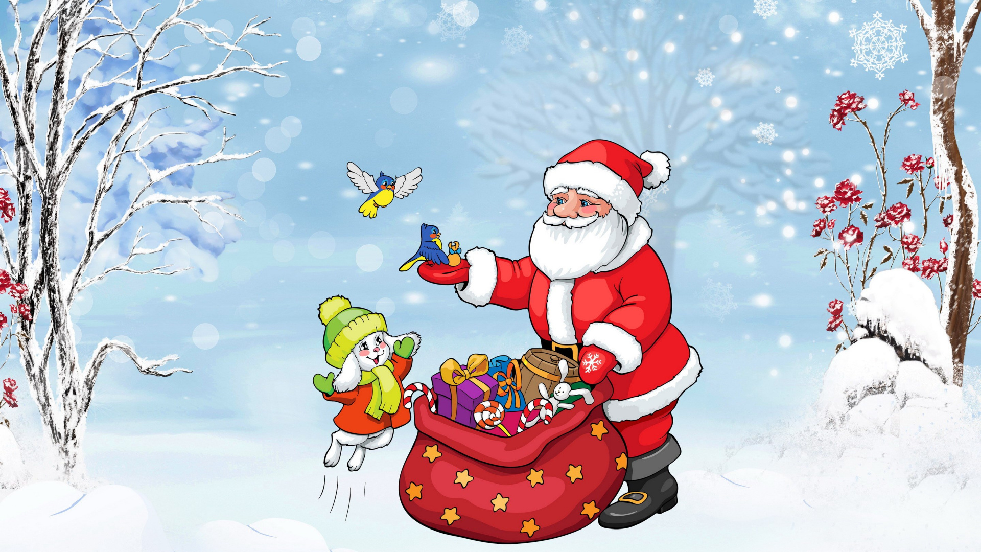 Обои векторная графика, Санта-Клаус, иллюстрация, Рождественский день, зима в разрешении 1920x1080