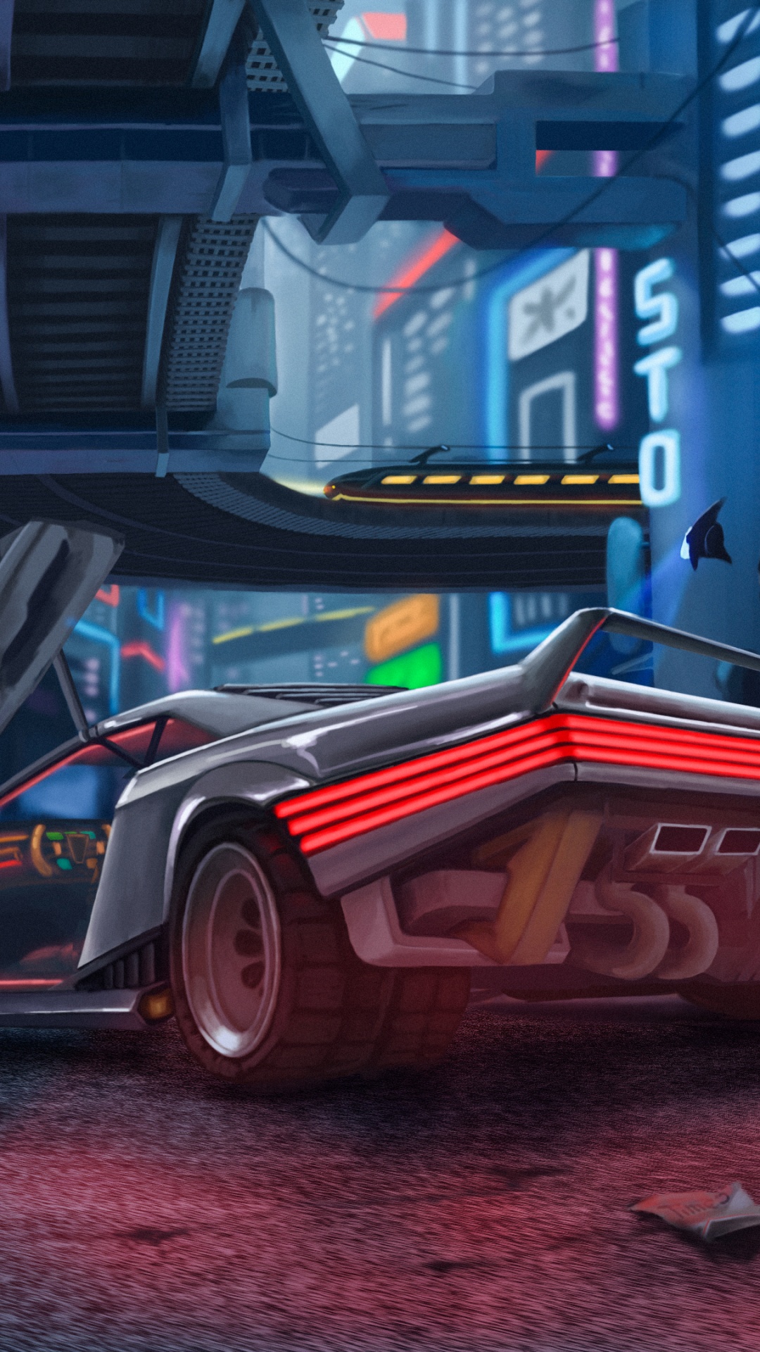 Обои electronic entertainment expo, авто, асфальт, Мортал Комбат 11, Киберпанк 2077 в разрешении 1080x1920