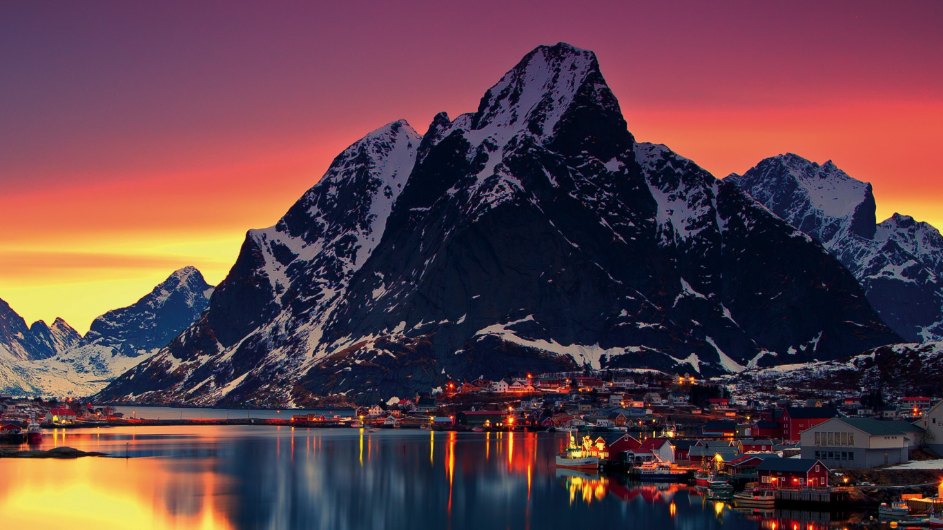 Обои Лофотен, природа, гора, горный рельеф, горный хребет в разрешении 1366x768
