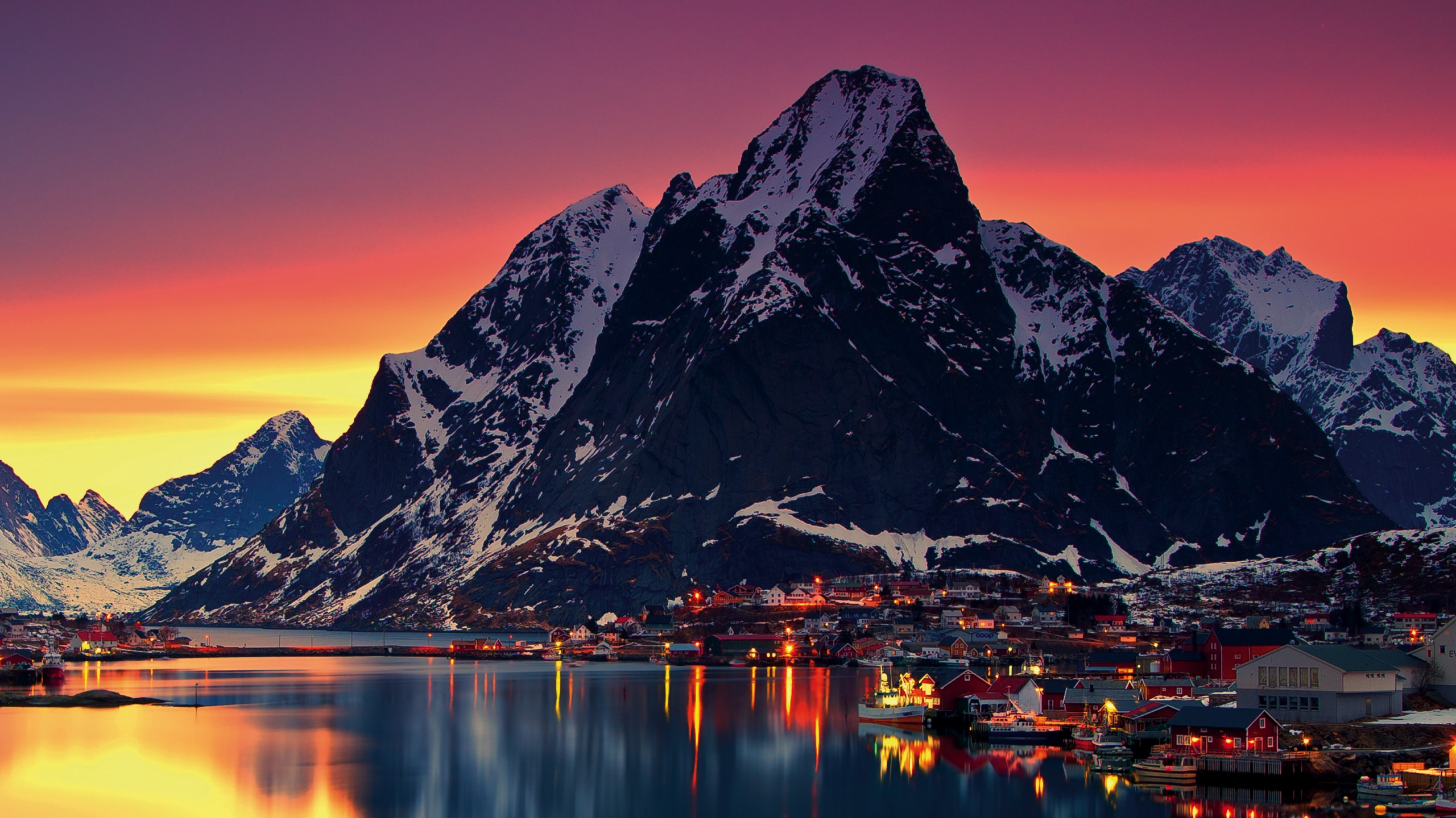 Обои Лофотен, природа, гора, горный рельеф, горный хребет в разрешении 2560x1440