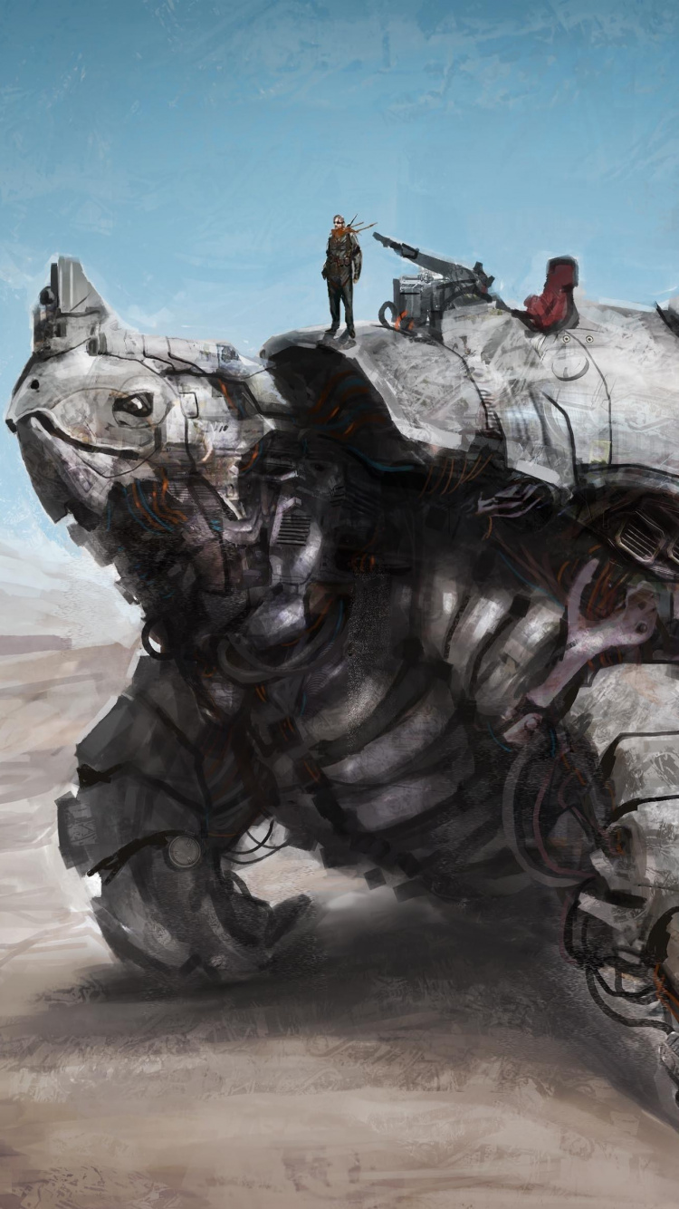 Обои робот, иллюстрация, арт, меха, дракон в разрешении 750x1334