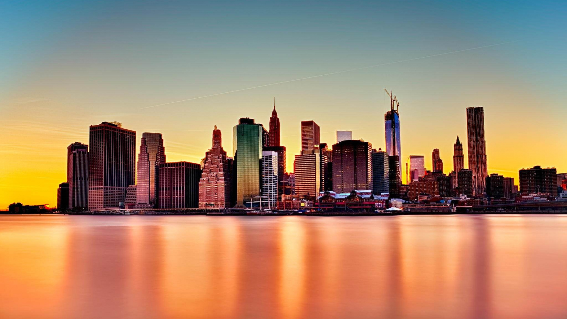 Обои Нью-Йорк, городской пейзаж, город, линия горизонта, небоскреб в разрешении 1920x1080