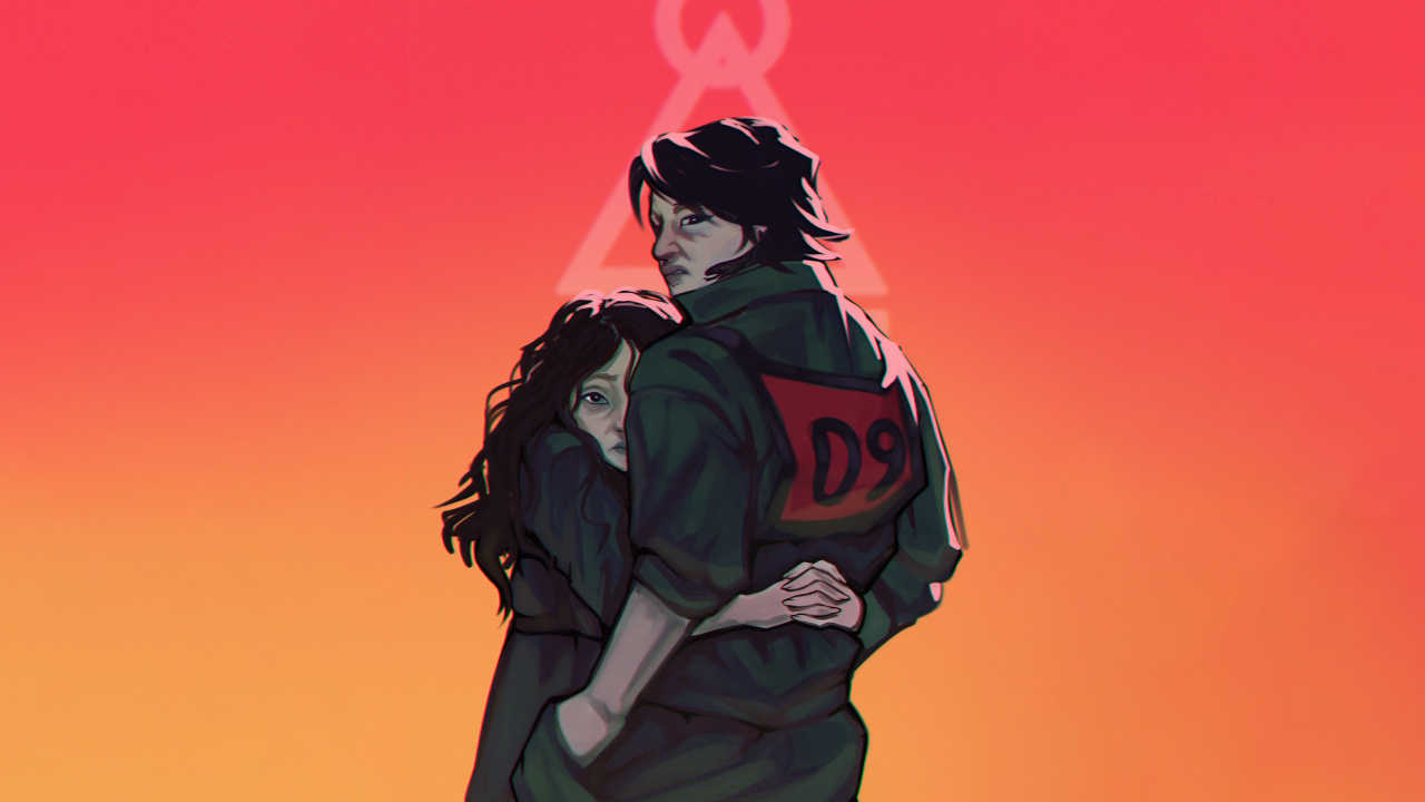 Обои игра в кальмара, Хан Ми Нё, Jang Deok-Su, Сон Ги-Хун, чо санг-ву в разрешении 1280x720