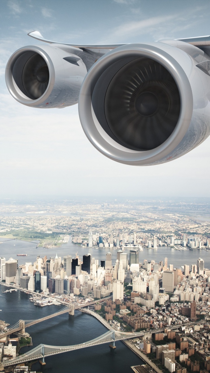 Обои НьюЙорк, самолет, Люфтганза, авиация, реактивный двигатель в разрешении 720x1280