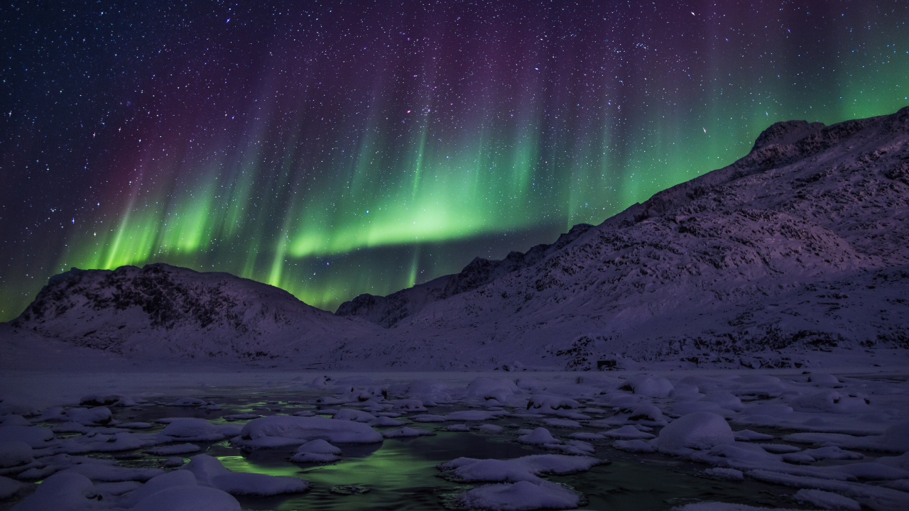 Обои Аврора, природа, атмосфера, ночь, Арктика в разрешении 1280x720