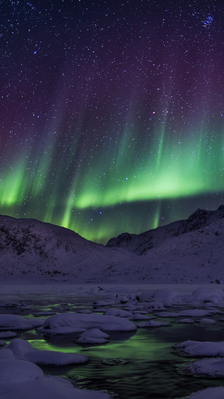 Обои Аврора, природа, атмосфера, ночь, Арктика в разрешении 750x1334