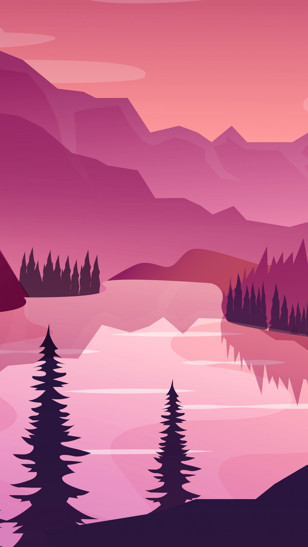 Обои минималистичный пейзаж, минимализм, пейзажная живопись, пейзаж, арт в разрешении 1080x1920