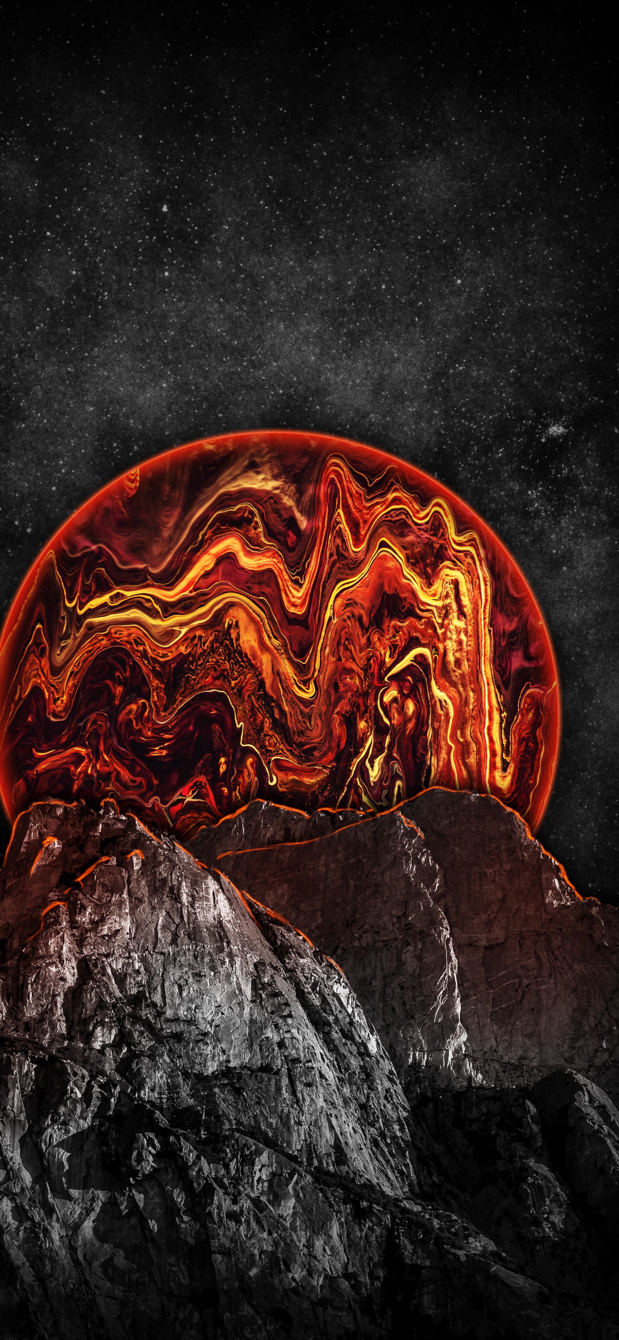 Обои темнота, мир, лава, тепло, газ в разрешении 1242x2688