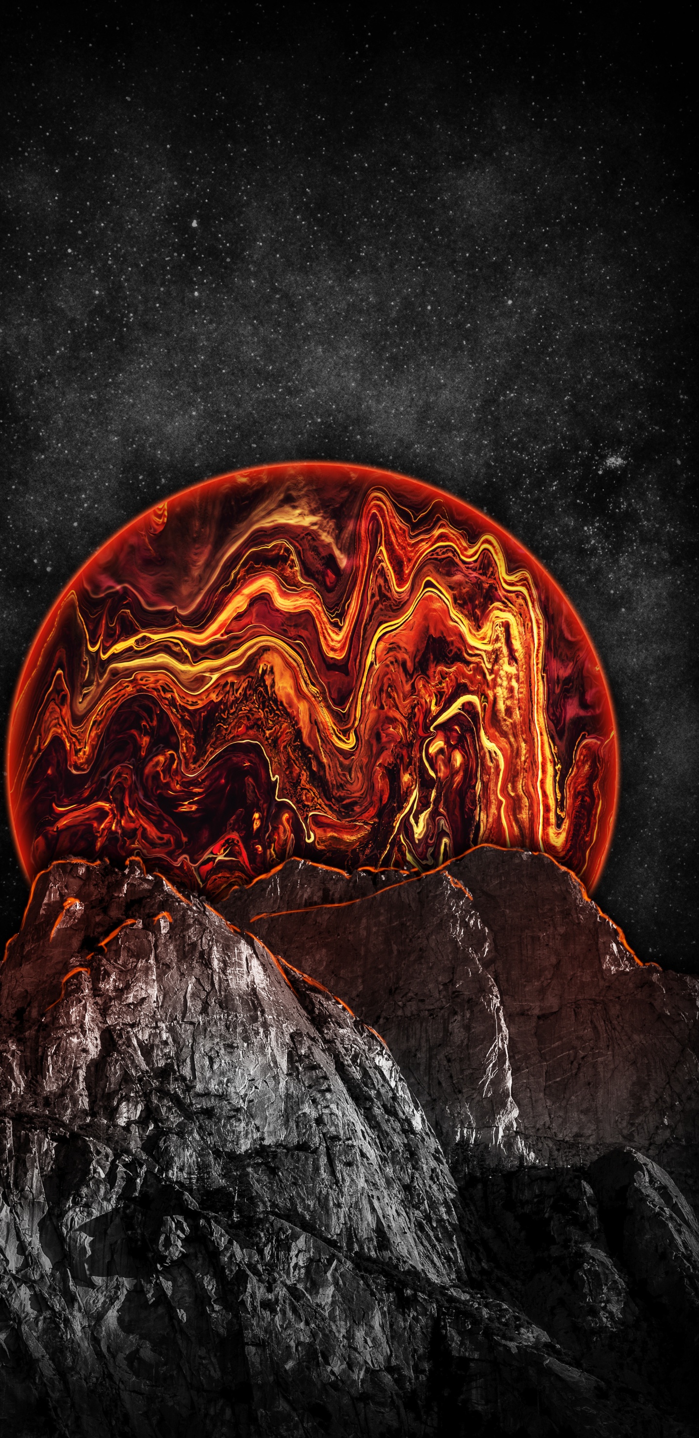Обои темнота, мир, лава, тепло, газ в разрешении 1440x2960