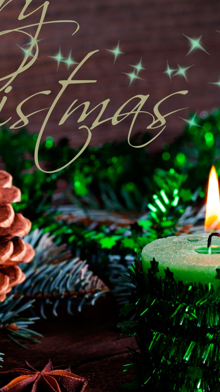 Обои Рождественский день, рождественский орнамент, свеча, Рождество, дерево в разрешении 720x1280