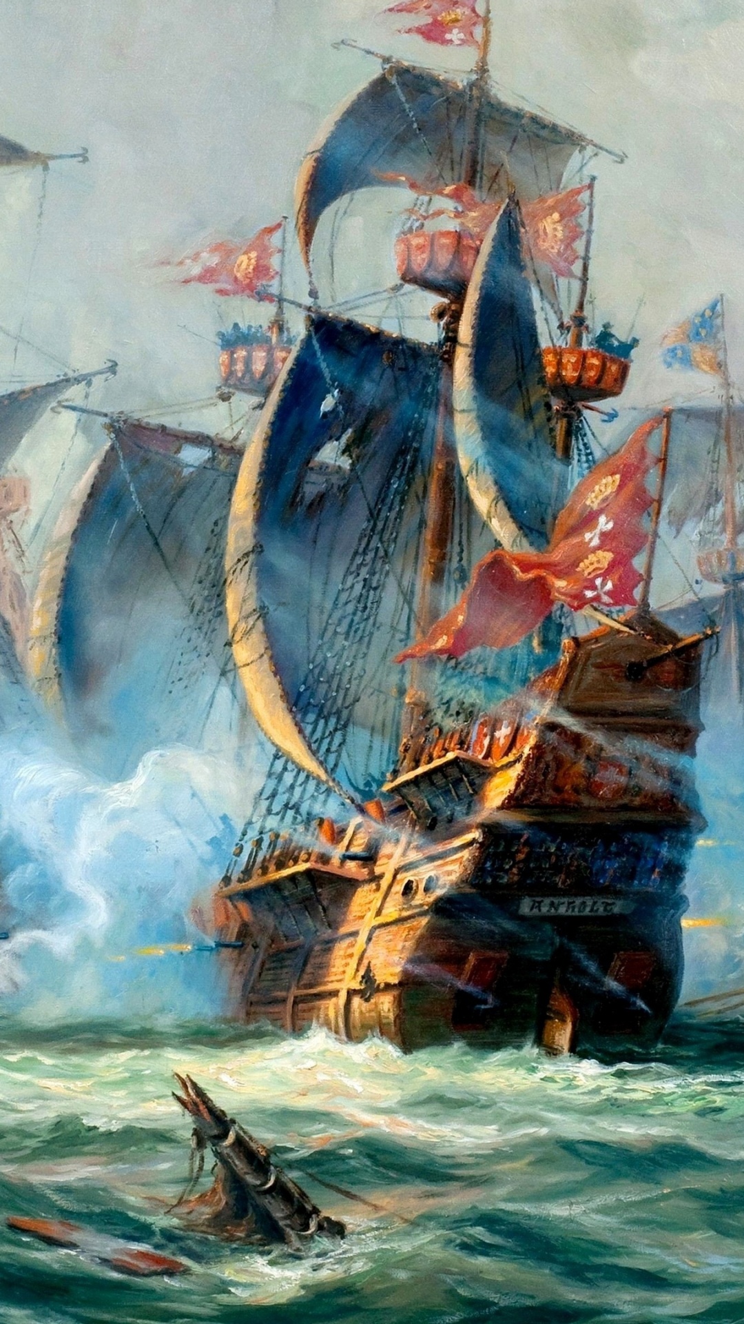 Обои живопись, масляная живопись, корабль, арт, парусник в разрешении 1080x1920
