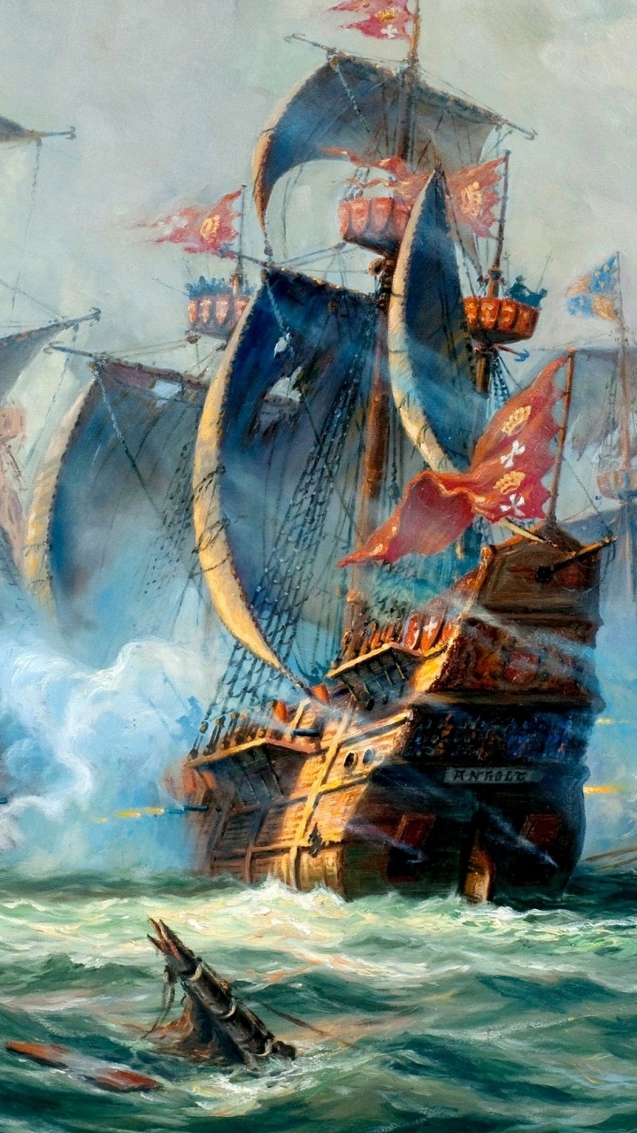Обои живопись, масляная живопись, корабль, арт, парусник в разрешении 720x1280