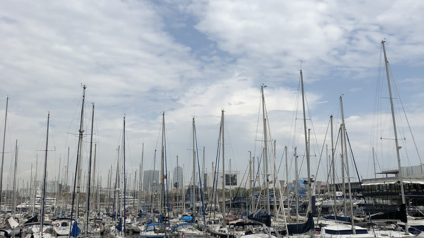 Обои Марина, вода, лодка, парусная шлюпка, мачта в разрешении 1366x768