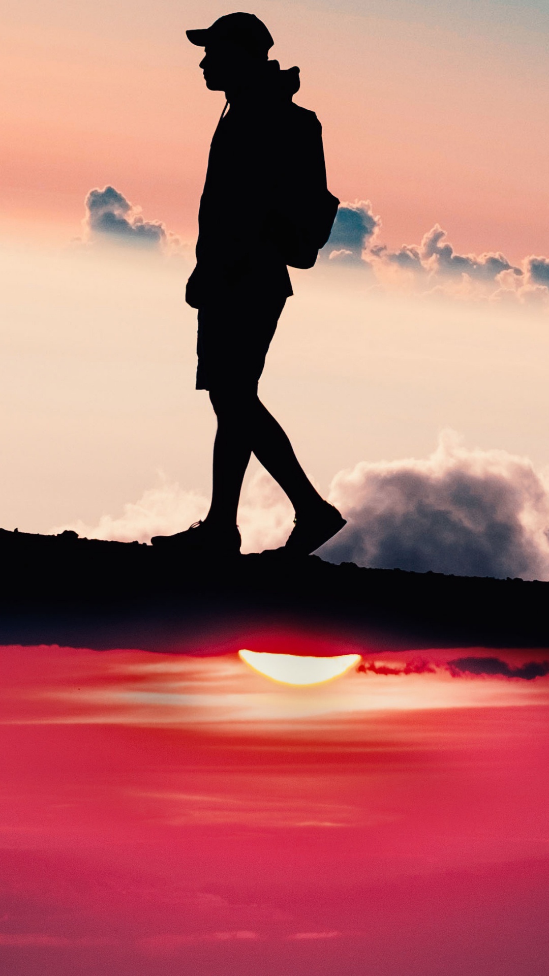 Обои закат, силуэт, вода, отражение, горизонт в разрешении 1080x1920