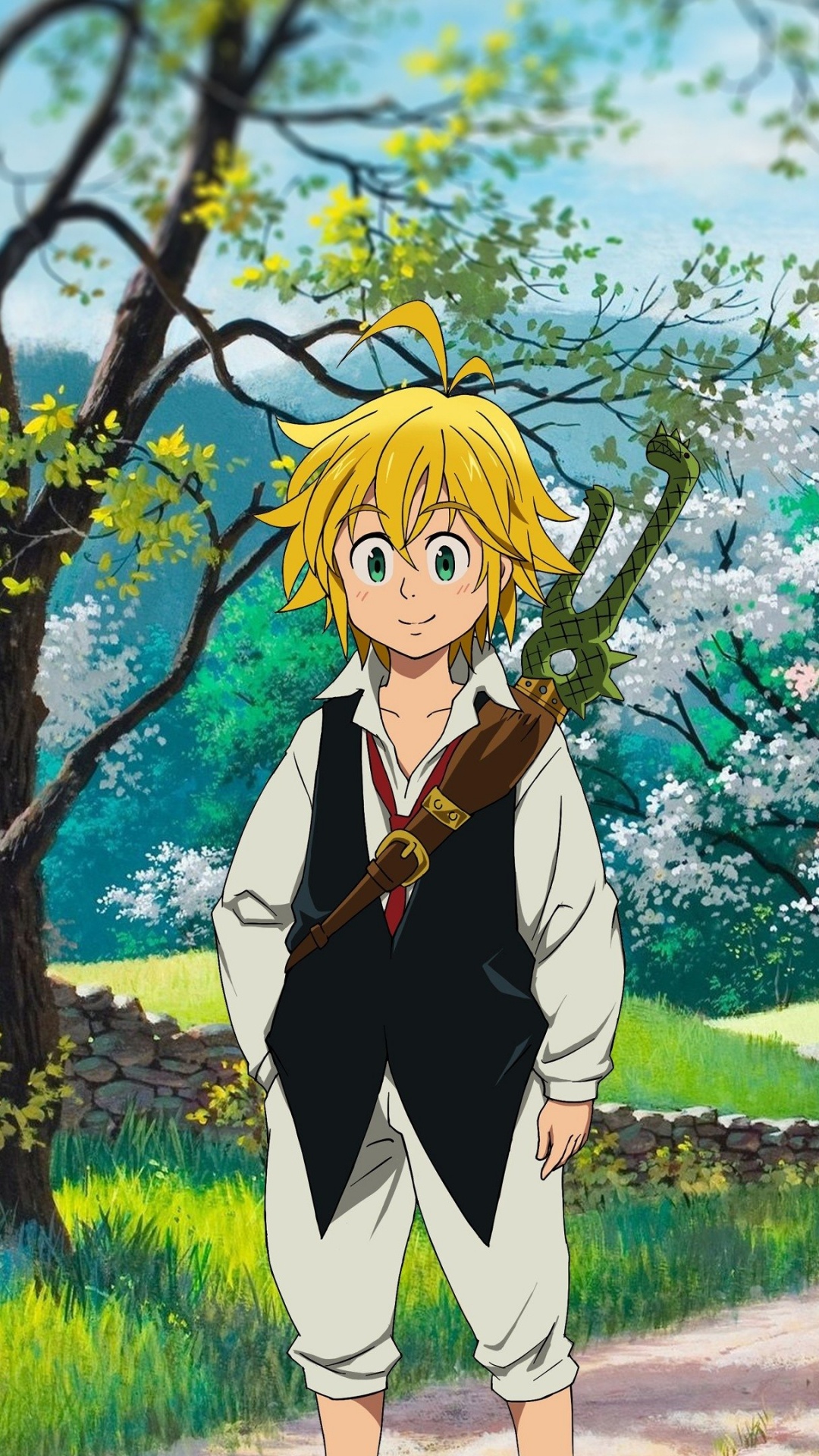 Обои Meliodas, семь смертных грехов, аниме, весна, дерево для iPhone  6S+/7+/8+ бесплатно, заставка 1080x1920 - скачать картинки и фото