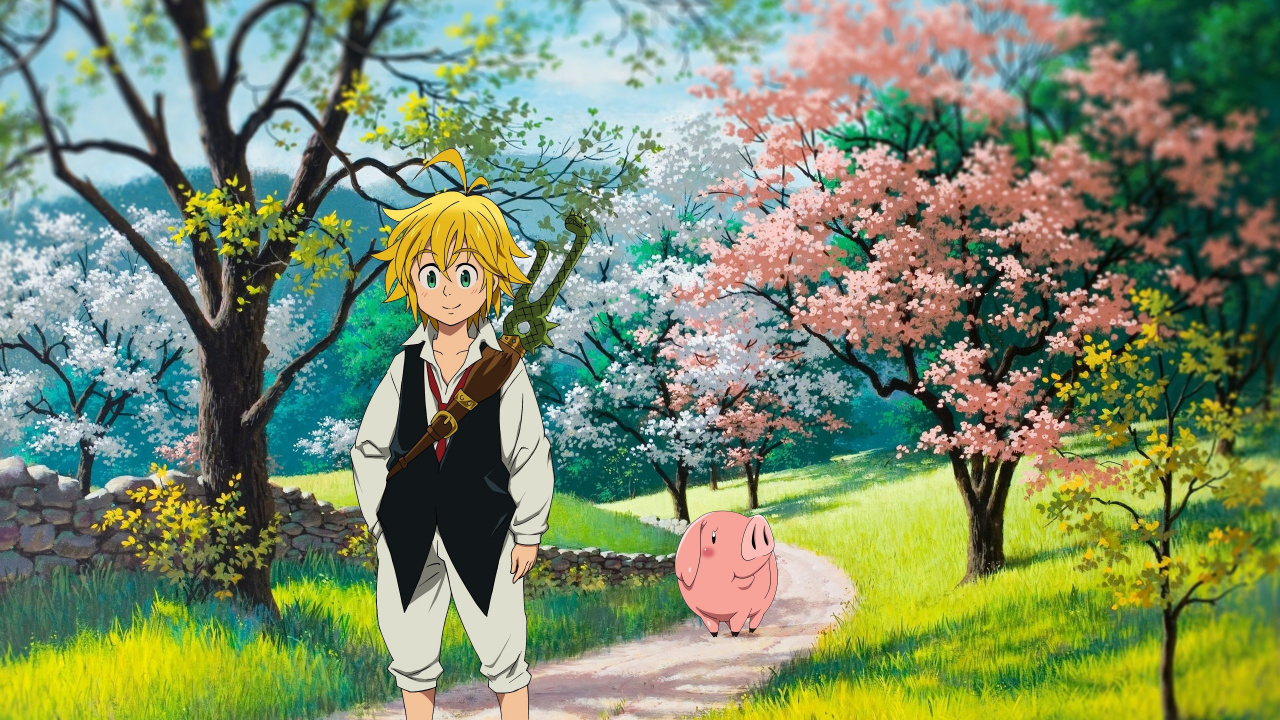 Обои Meliodas, семь смертных грехов, аниме, весна, дерево HD, HDV, 720p, 16:9  бесплатно, заставка 1280x720 - скачать картинки и фото