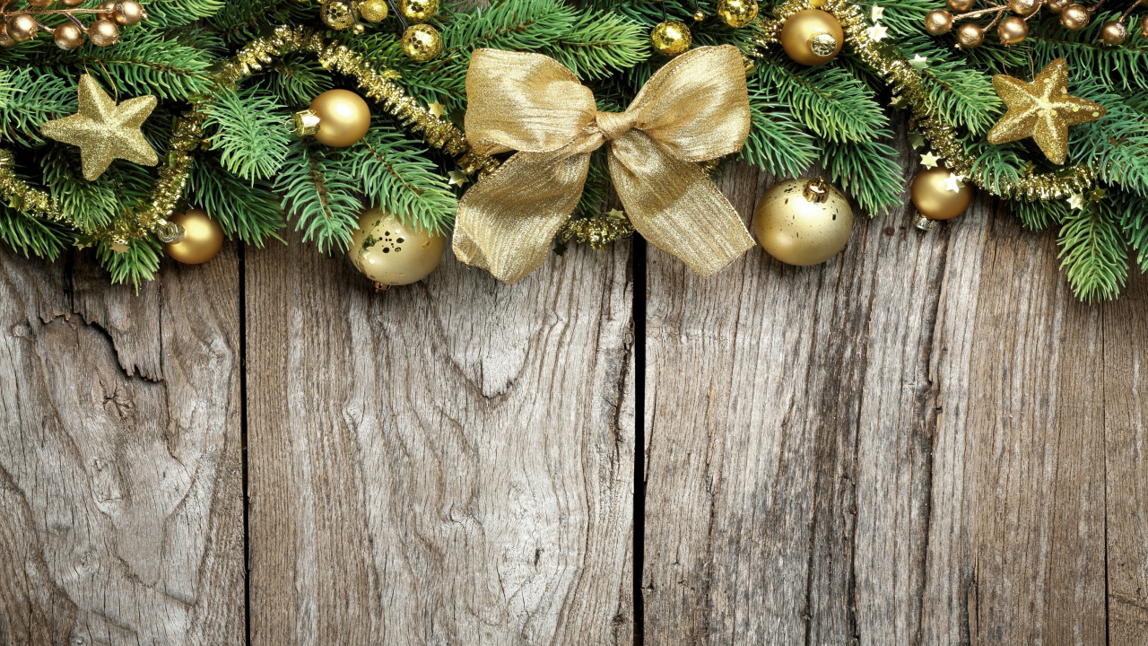 Обои Рождественский день, рождественский орнамент, Новый год, Рождественские украшения, елка в разрешении 1280x720